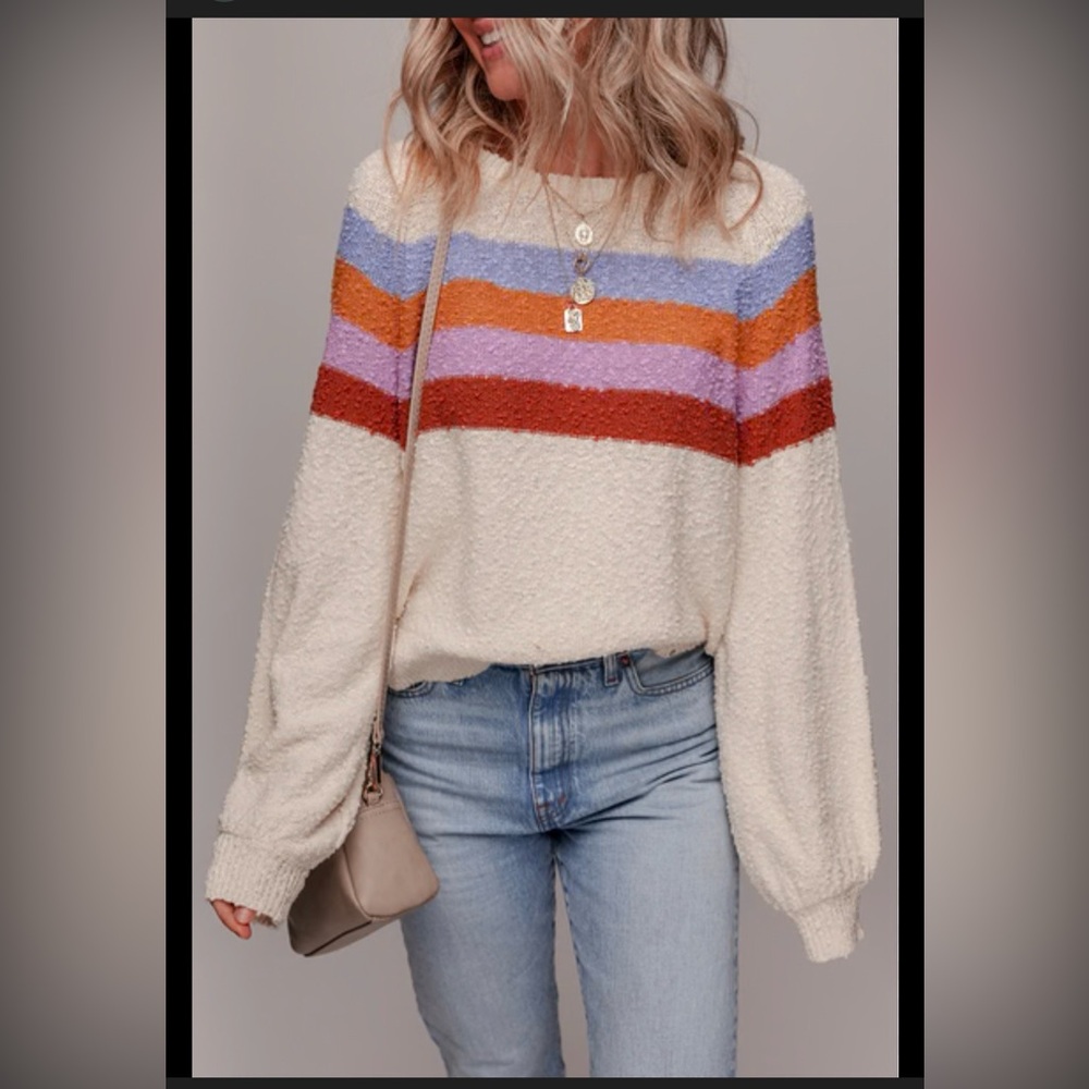 Rip Curl Striped Color Block Loose Sleeve Sweater